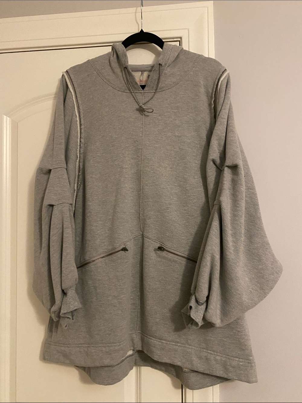 Free People Light Gray Hooded Oversized Poncho Sweatshirt